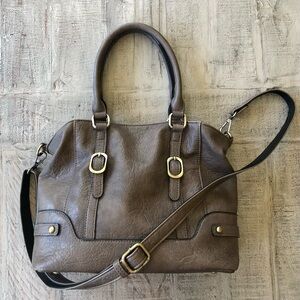 Brown Leather Satchel with Gold Accents